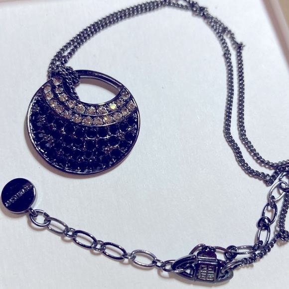 [Givenchy] Hematite Tone Pave Black Rhinestone Pendant Adjustable Necklace - Picture 5 of 9
